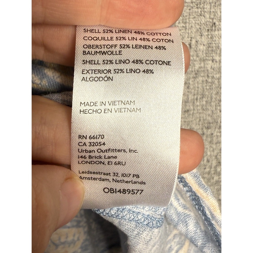 Anthropologie Pilcro Linen Blue Floral Paisley Raw Edge Short Sleeve T-shirt S/M - Picture 5 of 5